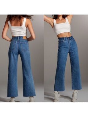 Denim Forum Farrah Hi-Rise High Rise Wide Jean, size 25 raw hem high rise